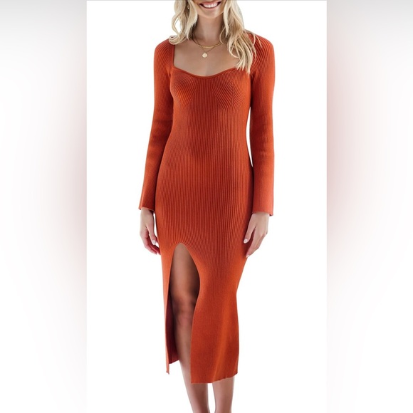 ANRABESS *NEW* Women's 2023 Fall Bell Long Sleeve Ribbed Knit Sweater Dress - Picture 4 of 10